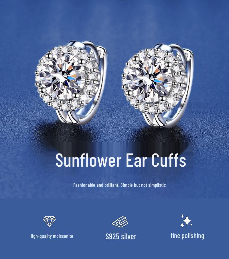 One Carat Sunflower Moissanite Earrings - Super Shiny Women's Hoops & Cuffs