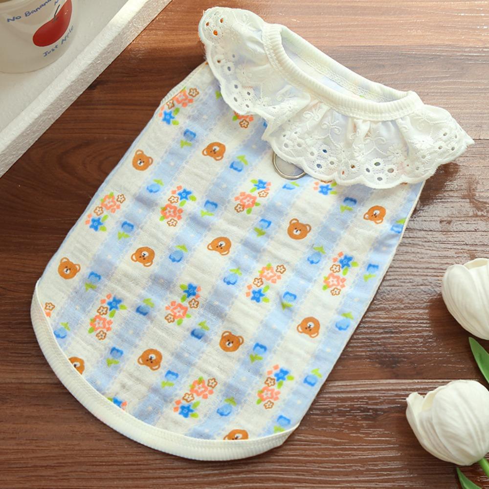 

Lace Collar Dog Shirt Cute Rabbit Bear Floral Pet Skirt Soft Puppy Clothes for Small Medium Dogs M-B