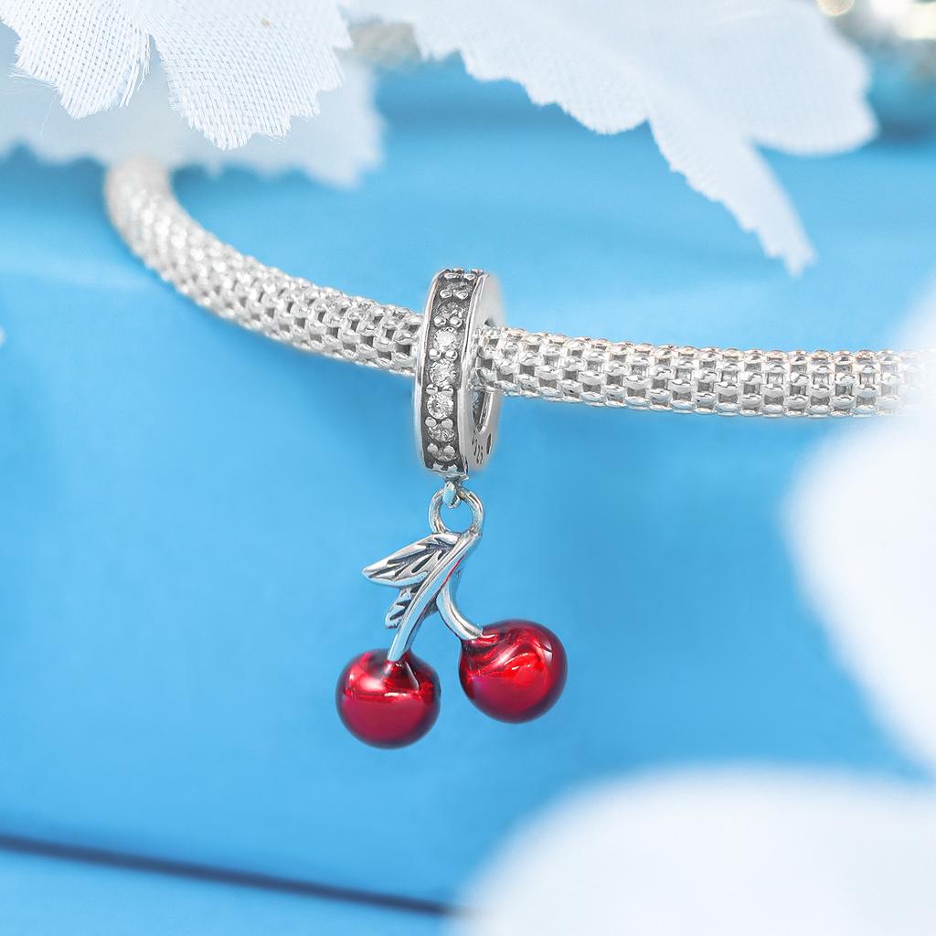 Copper Cute Cherry Pendants Bracelet Charms Fit Bangle For Women Jewelry Party Beads Fine Gifts Diy Accessories