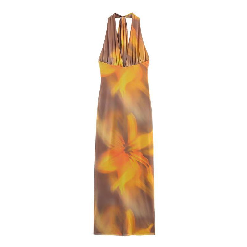 Kaslead New Women Clothes Western Style Fashion Print Silk Net Neck Collar Dress 8022361