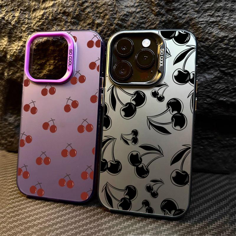 Cute Black Cherry Pattern Matte Laser Phone Case For iPhone 15 Pro Max Case iPhone 16 14 13 12 11 XS X 7 8 Plus Shockproof Cover