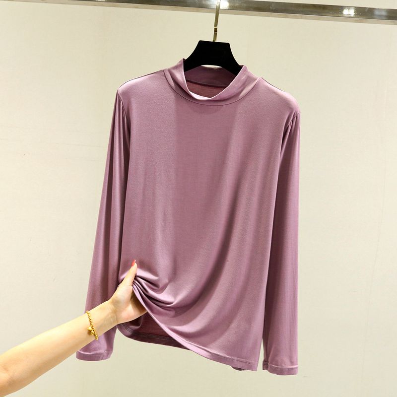 

Modal Bottoming Shirt Women s 2025 Spring & Fall Inner Wear Long Sleeve T-shirt Tops Thin Plus Size Slim Looking Half Turtleneck Autumn Clothes Taro purple M (recommendations 80-100)