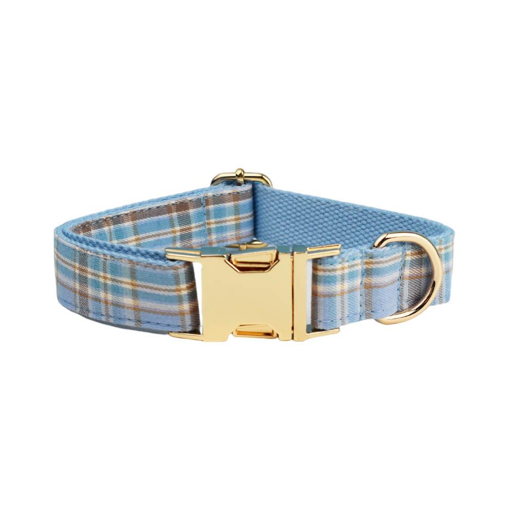 

Sky blue plaid dog ring dog rope bow three-piece set XS