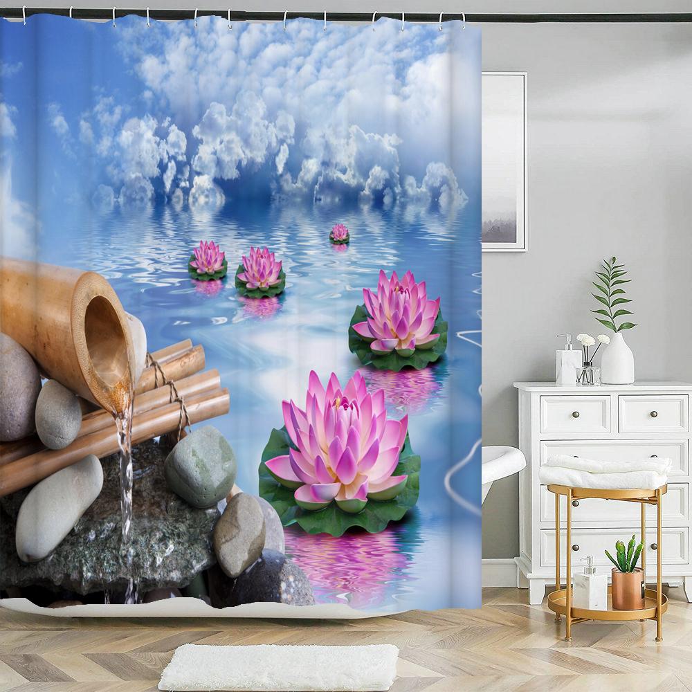 Wodoodporna zasłona prysznicowa z 12 haczykami Piękna kolorowa zasłona łazienkowa z nadrukiem naturalnych kwiatów Poliestrowa zasłona do dekoracji domu