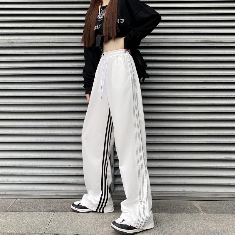 Unisex Striped Casual Sports Pants - Loose Fit, Straight Cut, Trendy Spring Style