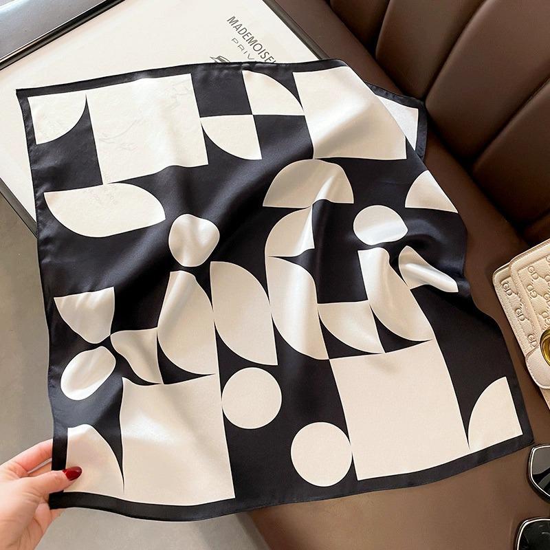 Women's Korean Style Retro Printed Imitation Silk Scarf for Professional and Casual Use