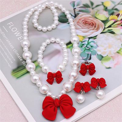 Süßes Kinderhalsketten-Set Mit Schleife Und Perle, Mädchenschmuck, Geschenke Für Schüler