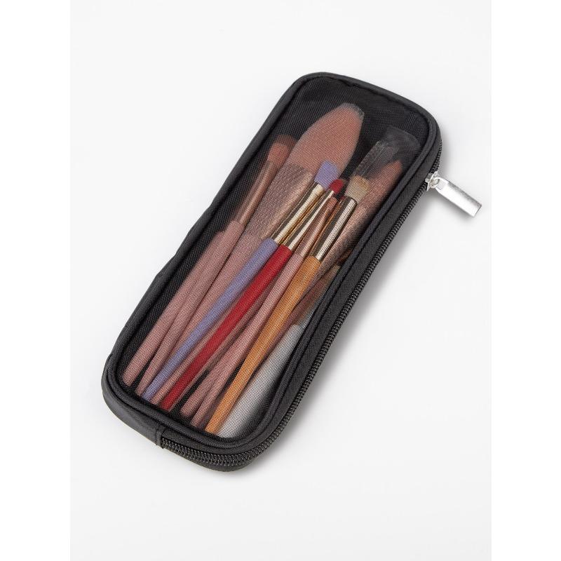 1pc Mesh Makeup Brush Bag Case Travel Makeup Tool Holder Organizer Small Cosmetic Pouch Travel Toiletry Bag Pencil Case Makeup Artist Storage Bag