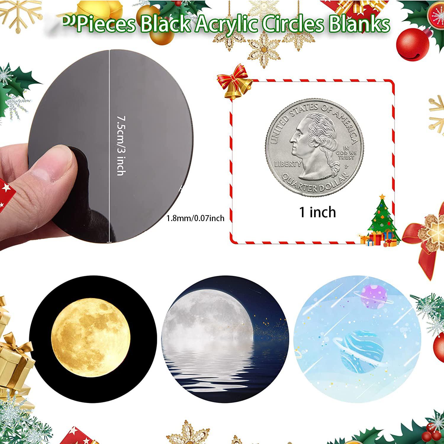 

25/50PCS Black Acrylic Ornament Blanks Round 3 Inch Circle Disc for DIY Keychain Crafts Projects Christmas Holiday Hanging Decor 25PCS