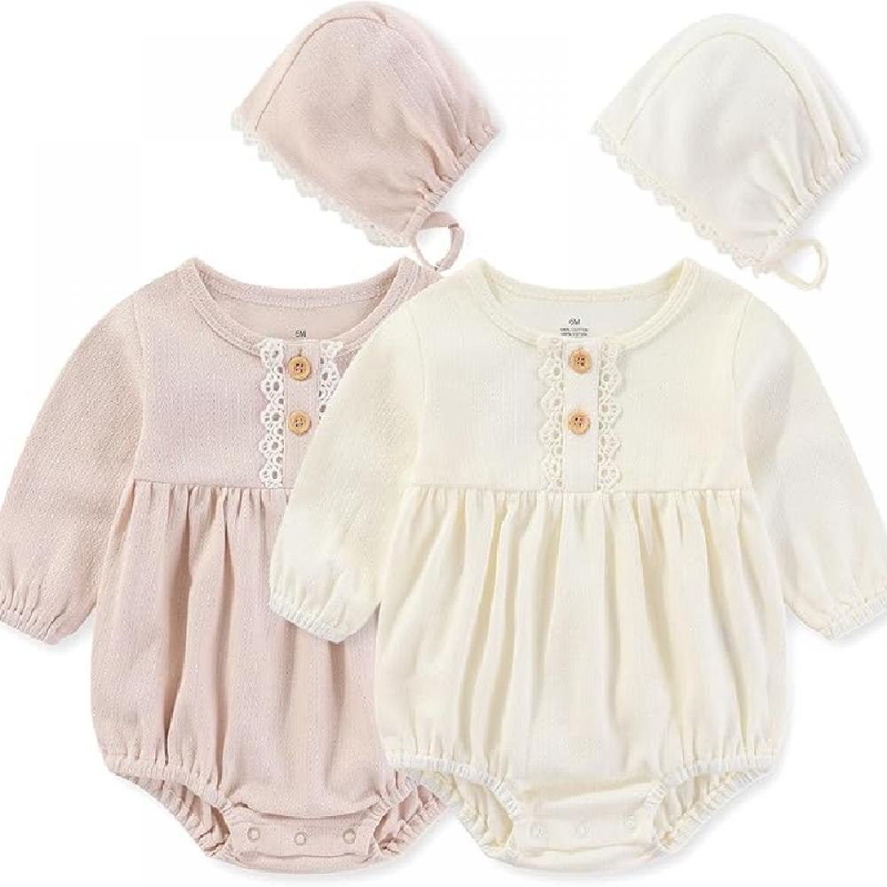 KIDDIEZOOM Baby Schattig Mode Meisje Baby jumpsuit+Muts Katoen Zacht Pasgeboren Set 0-2 Jaar Oud 12M