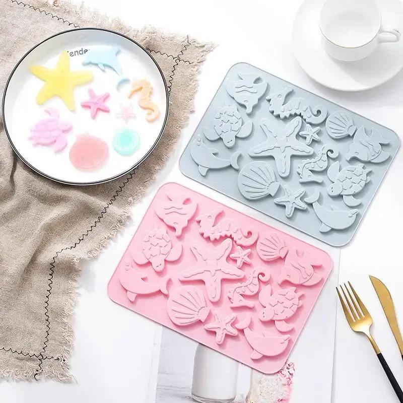 Lovely Shell Starfish Silicone Chocolate Mold Fish Dolphins Fondant Cake DIY Decorating Tools Clay Resin Art Moulds Home Tools