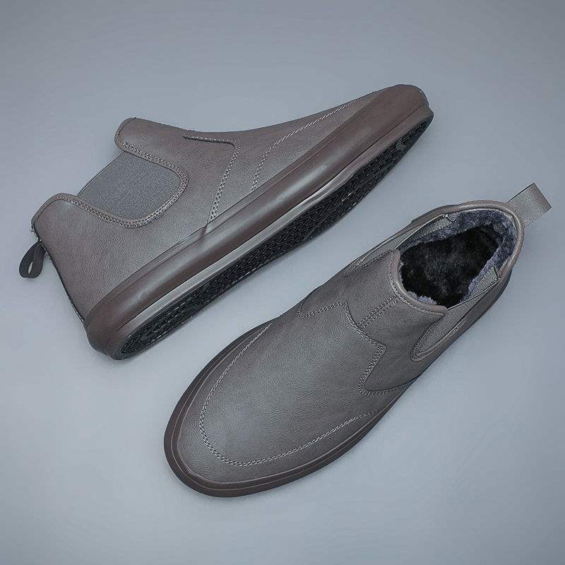 

Autumn high-top leather shoes men s casual one-pedal medium tube fashion British foot cover breathable board shoes winter warm cotton shoes 44