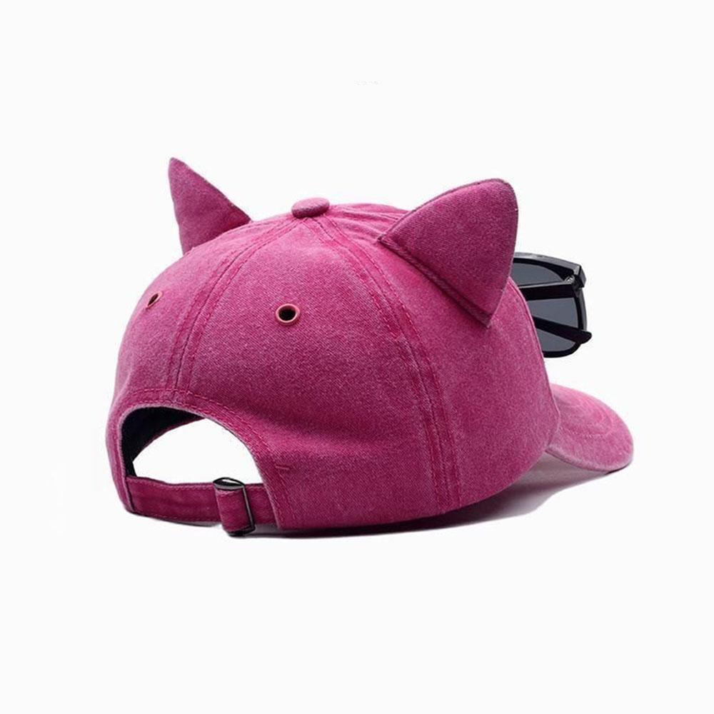 Women Cute Cat Ear Baseball Cap Vintage Wasned Cotton Peaked Caps Unisex Breathable Adjustable Streetwear Hip-Hop Dad Hat
