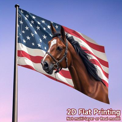 2D Flat, 2D Flat Surface, 1pc, 2D Flat Printed Abstract Flag, Vintage American and Horse Design, No Electricity Required, Suitable for Outdoor Courtya