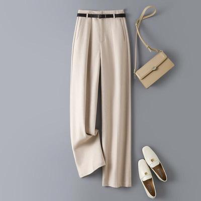IHIMI Women's Loose Wide-Leg Brushed Trousers with Belt