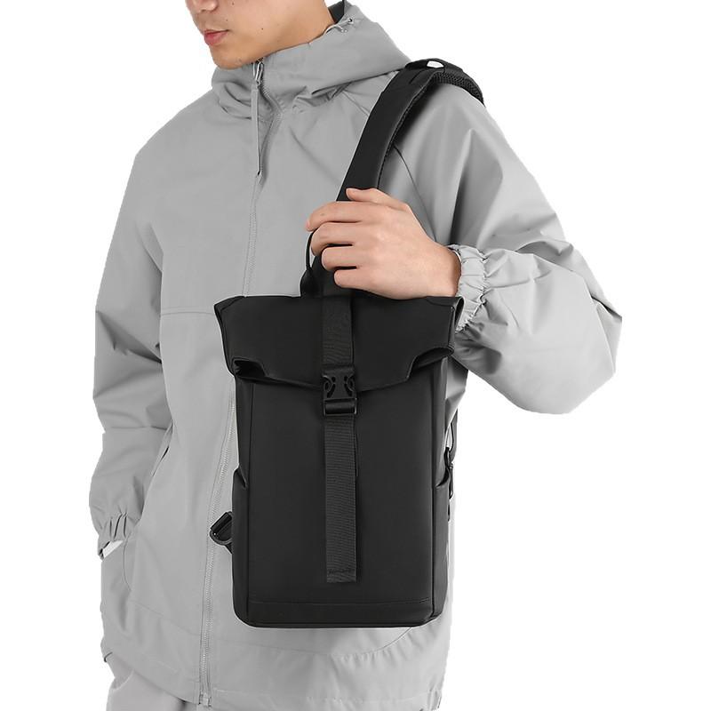 Schoolbag1011 New Leather Film Breast Bag Men's Waterproof Business Shoulder Breast Bag Hong Kong Style Fashion Casual Flat Bag Crossbody