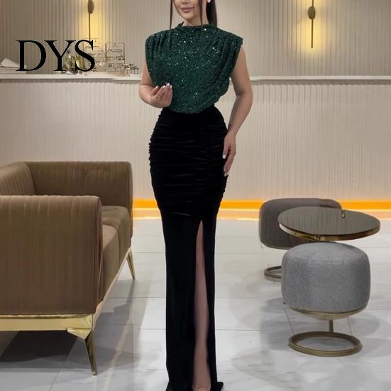 Bodycon Sequin Dress Women Glitter Round Neck Sleeveless High Waist Lady Elegant Sequins Split Long Evening Party Gown Chic Cocktail