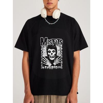 T-shirt Bianca con Stampa Grafica Teschio e Ossa dei Misfits per Abbigliamento Casual