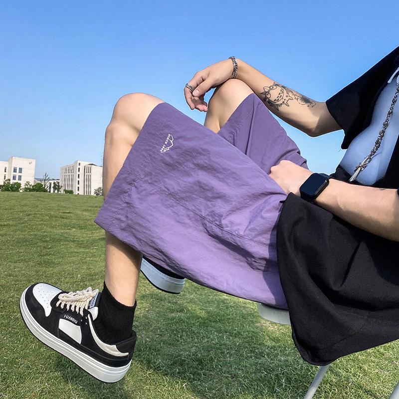 

Dopamine Purple Men s Quick-Drying Breathable Mid-Length Ice Silk Beach Shorts with Straight Wide Leg. M хакі