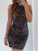 Spring and summer new products fashionable neck sexy crystal fringed hip sequins European and American dresses mid-waist evening dresses