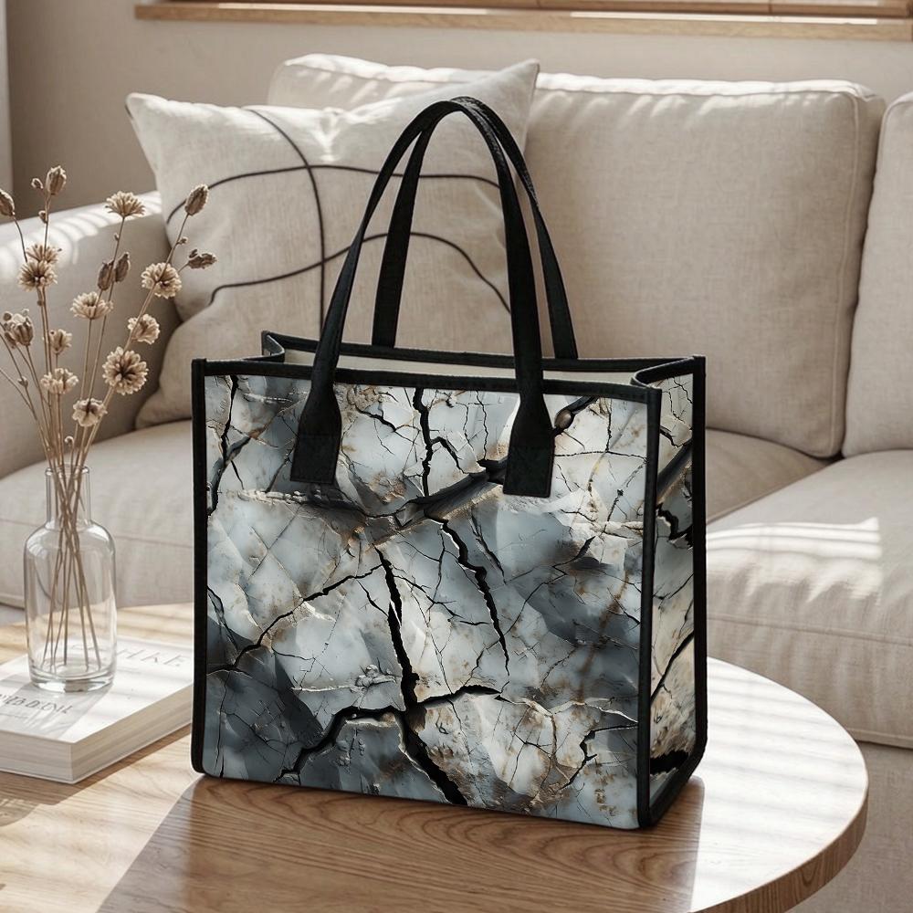 Cracked Pattern Large Tote Bag for Daily Commute Casual Reusable Shopping Handbag