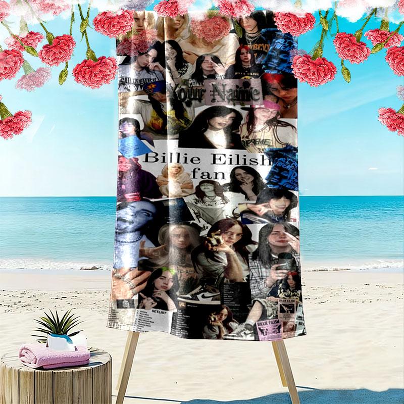 Billie Eilish Custom Name Print Beach Towel, Large Soft Quick Dry Towel for Beach Camping Swimming