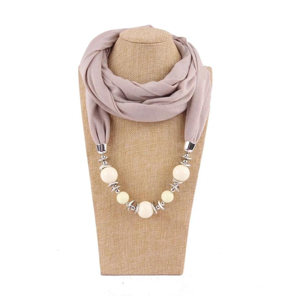 Scarf Necklace Ethnic Chiffon Solid Tassel Gorgeous Beaded Pendants Jewelry Necklace Scarf Fashion Accessories
