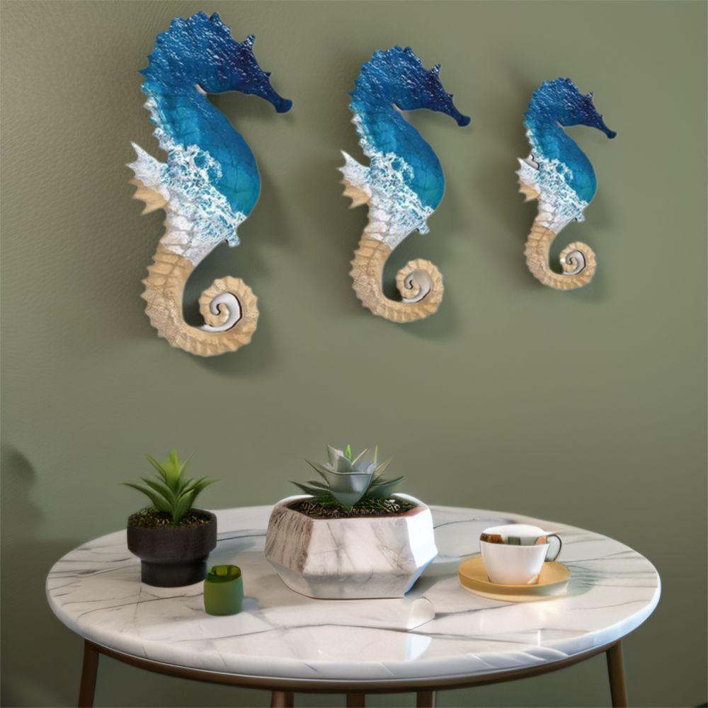 3pcs Wooden Seahorse Wall Ornament Beach Theme Ocean Animal Decoration  Summer Outdoor
