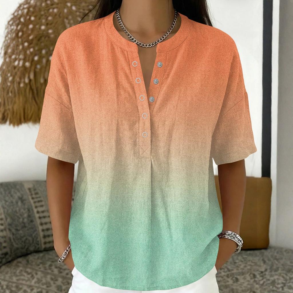 Women's Fashion Printed V Neck Short Sleeve Pullover Blouse Casual Loose Fit Lightweight Top for Everyday Wear