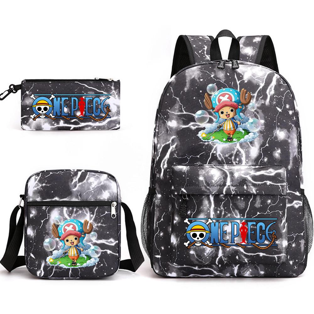 Large Capacity Schoolbag with Shoulder Strap; Student Three-piece Pencil Case Set