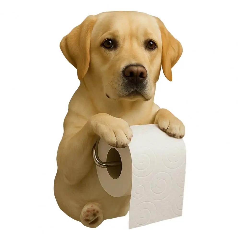 Fun Dog Wall-Mounted Toilet Paper Holder - Durable Resin Bathroom & Kitchen Tissue Roll Organizer Decor