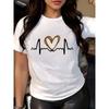 Europäische Größe Damen Lässiges T-Shirt mit Herzschlag-Grafik - Schwarzes Kurzarm-Rundhals-T-Shirt mit Leopardenmuster-Herz-Design