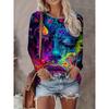 Fashionable Casual Round Neck Long Sleeved T-shirt Soft Comfortable Versatile Loose Colorful Creative Facial Features3d Printed Women's T-shirt