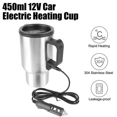 Elektrischer Heiz-Autokessel 12V 450ml Fahrzeug-Heizbecher Edelstahl Camping Reisekessel Wasser Kaffee Milch Thermobecher
