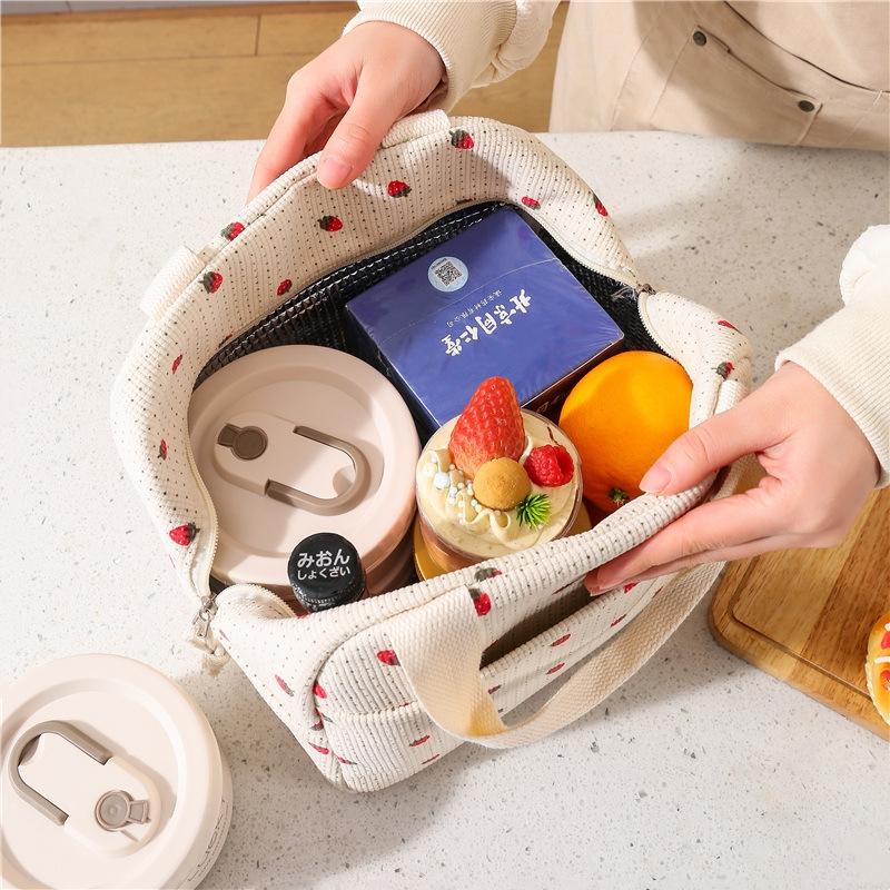 Corduroy Lunch Bag Thermal Insulation Lunch Box Picnic FoodPouch Storage Handbag Multifunctional Kid School Fresh-Keeping Bag