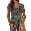 Women Short Sleeve T-Shirts Camo Print V-Neck Tops Summer Sports Loose Tee Female Street Green T-Shirt
