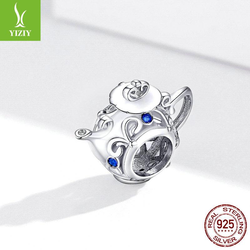 Hollow Teapot S925 Silver Loose Beads, Fashion Life Platinum Plated Bracelet Beaded Bsc274