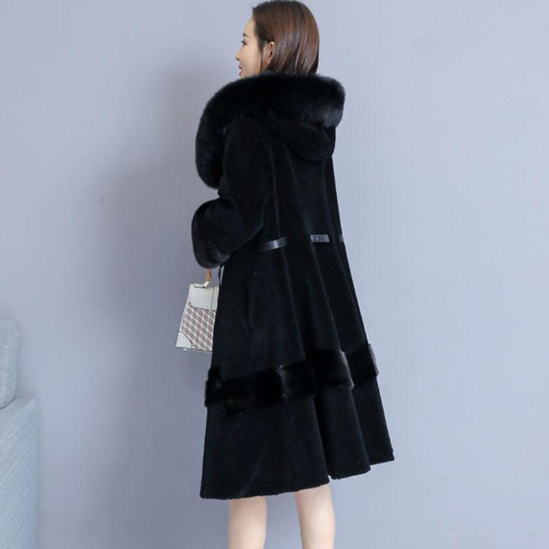 Kaschmirmantel Damen Winter Fuchspelz Kapuze Nerzmantel Mode Temperament Taille Mittlere Länge Wintermäntel und JackenFemme