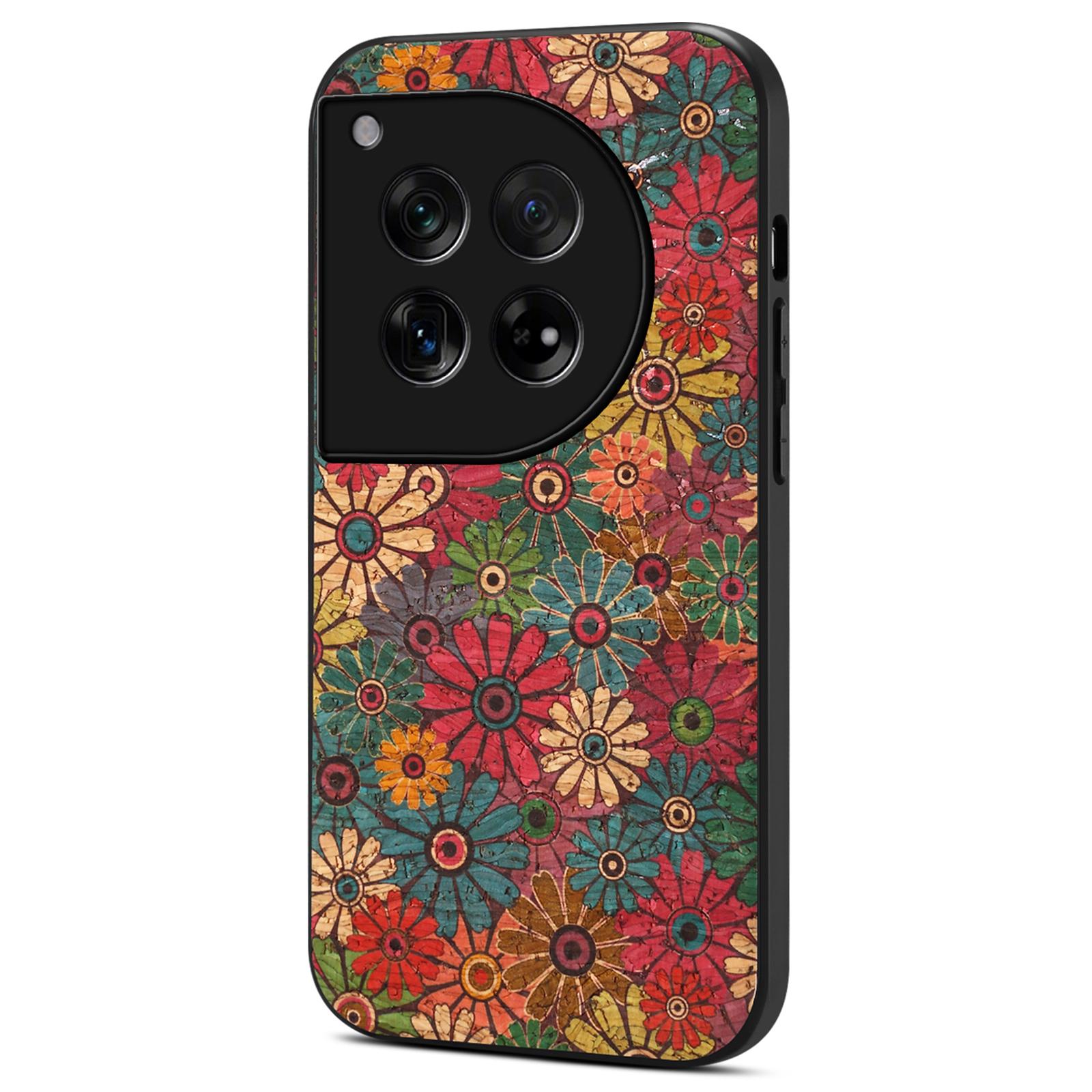 

For OnePlus 12 5G Flower Pattern Case PU Leather Coated PC+TPU Hybrid Phone Cover Spring/Green