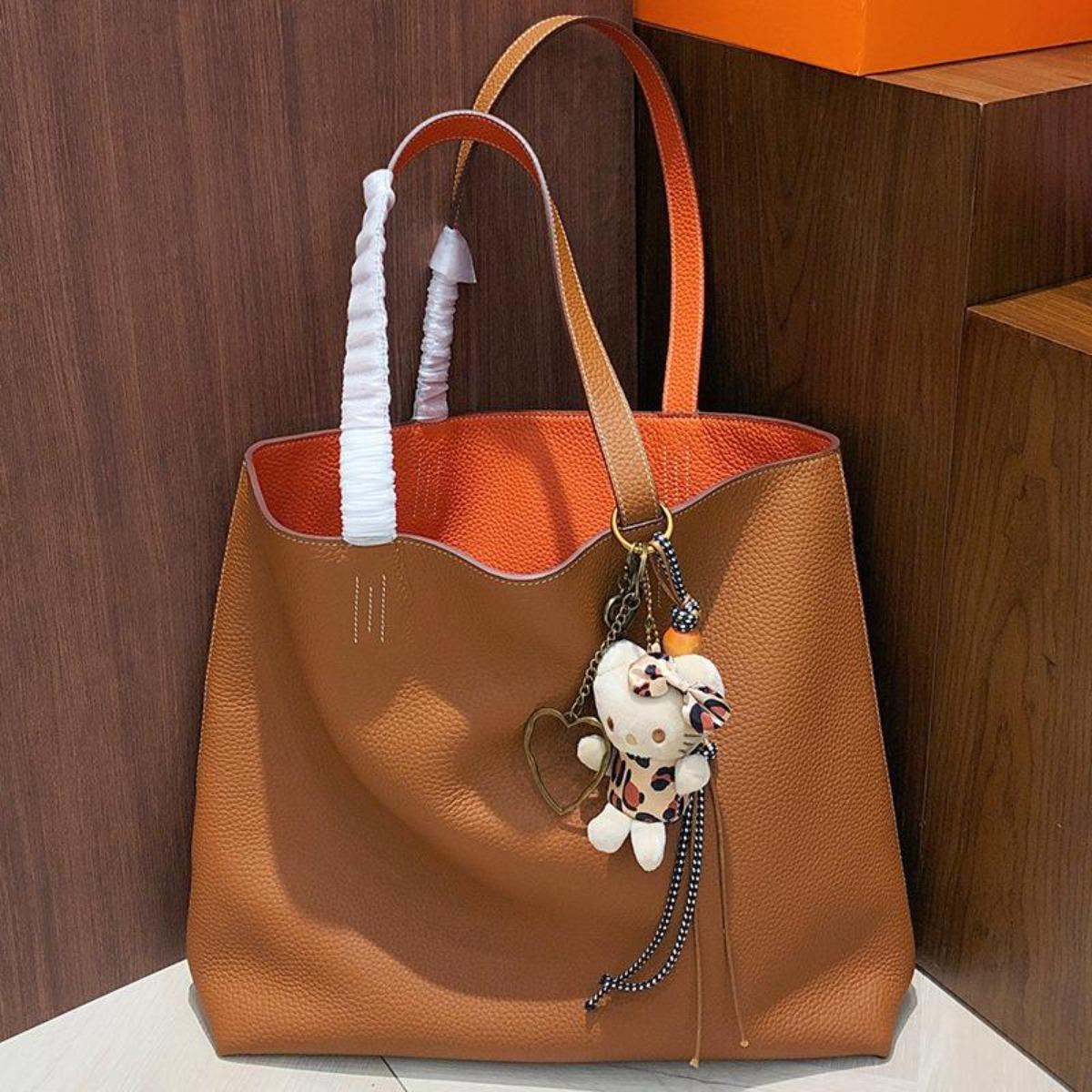 

Bag Double-sided Top Layer TC Cowhide Inner Outer Full Leather Tote Large Capacity Handheld Light Luxury Length 35 x Height 33 x Bottom thickness 10cm