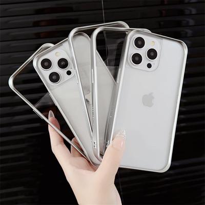 American Korean Simple Plated Silver Border Acrylic Phone Case for iPhone 15 Pro Max 14 13 12 Pro 11 All-inclusive Fall Protection Cover