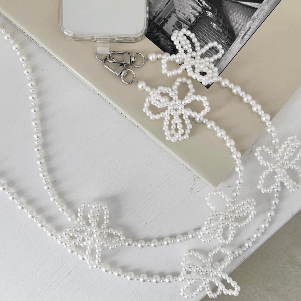 Bowkont Beaded Phone Chain Pearl Mobile Phone Crossbody Strap Beads Phone Lanyard  Keychain Pendant