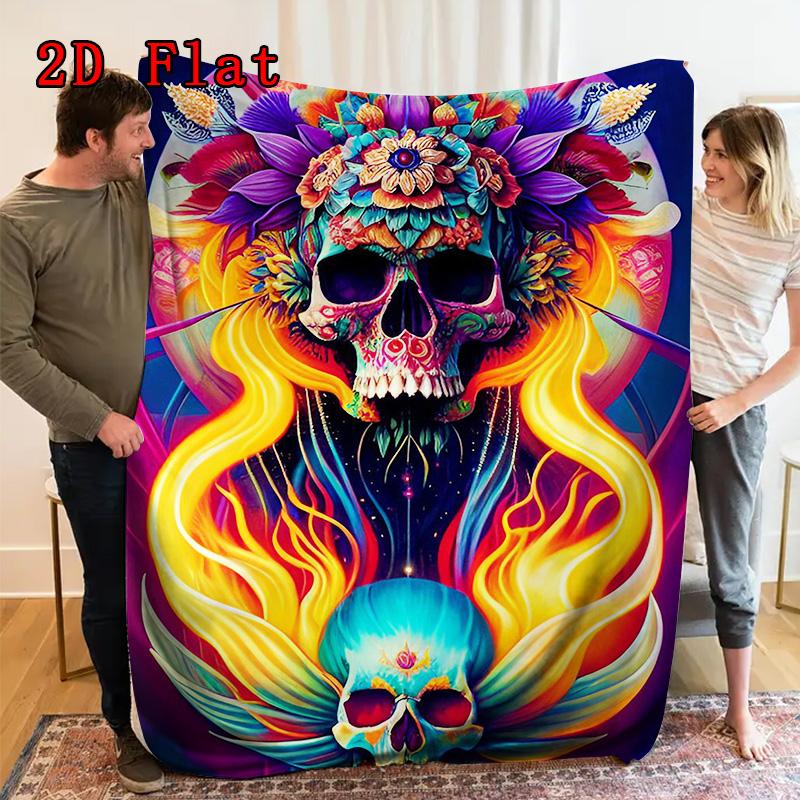 Artistic skull 2D Flat Pattern Flannel Blanket High quality All Seasons Warmth and Comfort Perfect for Christmas Gifts.MMT0918596