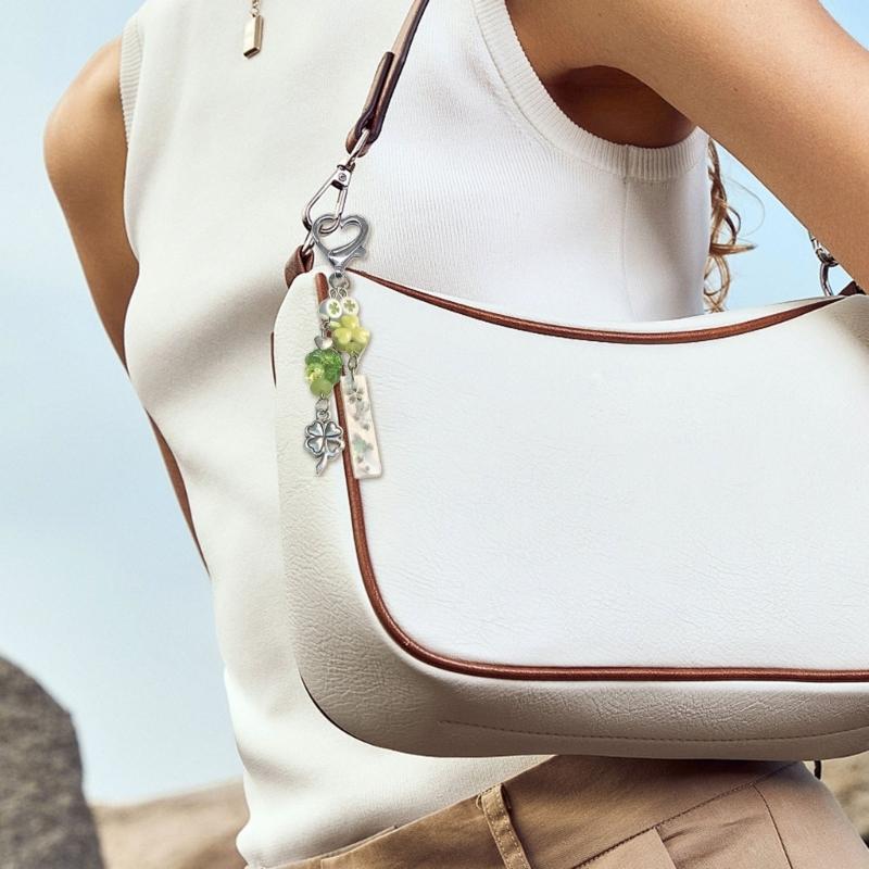 Resin Shamrock Phone Lanyard Keychain Hanging Ornament Charm Green Decorative Strap For Keys Cards or Camera