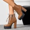 Autumn and Winter Supply Fashion Thick-soled High-heeled Large-size Front Lace-up Low-tube Martin Boots
