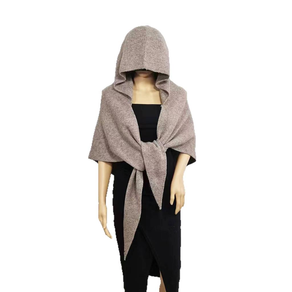Wool Knitted Large Shawl Scarf Women's Autumn and Winter Warm Triangle Scarf Hooded Integrated Balaclava Hat