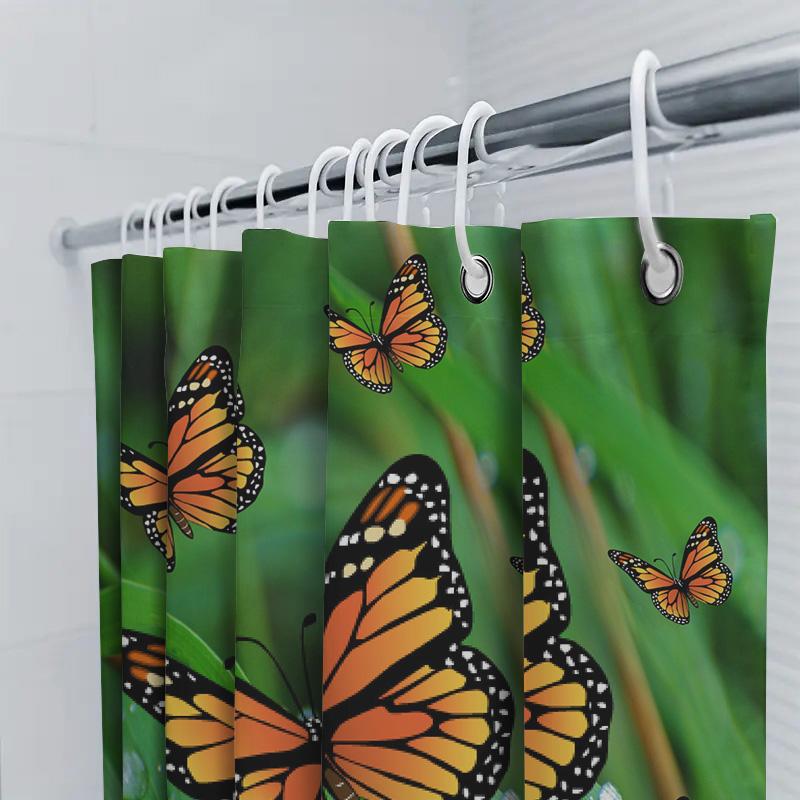 Butterfly Printed Shower Curtain Home Decor Waterproof Polyester Fabric Yellow Black Orange Butterfly Garden Bath Rug Decoration