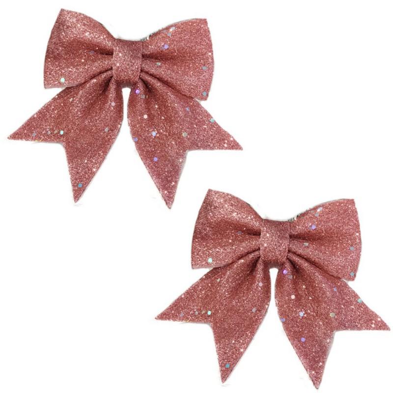 

2 ШТ. Рождественские декоративные банты Банты-бабочки для рождественской елки Блестящие украшения для венков Домашняя вечеринка Праздник В помещении На улице Подарки Декор 15x12.5cm розовый