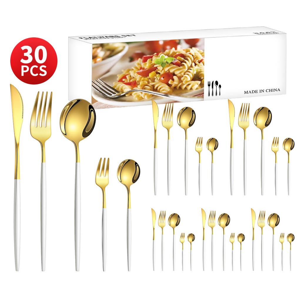 Stainless Steel 30-Piece Tableware Steak Knife, Fork and Spoon 5 Main Pieces Tableware Suit