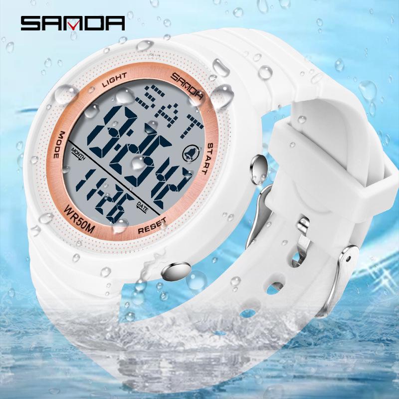 Sanda Trendy Korean Style Luminous Waterproof Watch for Outdoor Sports - Unisex Multifunctional Display.